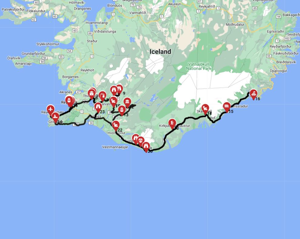Map for Iceland Golden Circle - South West